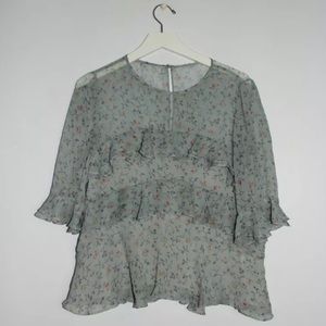 Rebecca Taylor Floral Tiered Silk Blouse